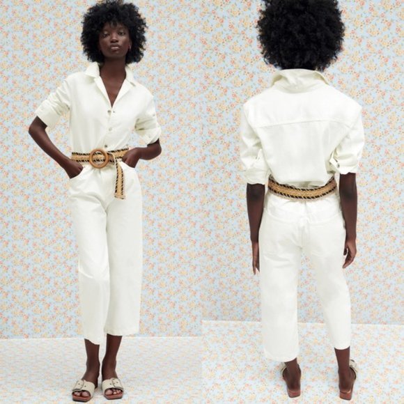 Zara Pants - NWT Zara Size S Long White Denim Romper